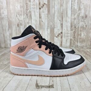 Jordan 1 Mid Arctic Orange Black Toe Mens Sneakers 554724-133 White Pink Black